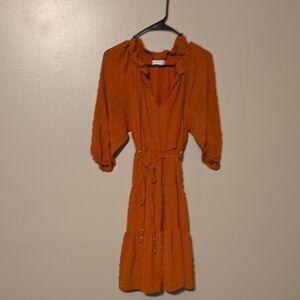 Calvin Klein Boho Cottagecore Prairie Ruffle Beachy Dress‎ Size 4 Burnt Orange